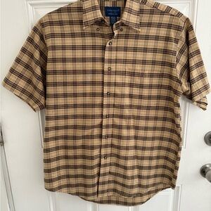 Towncraft Tan and Brown Plaid Button Down Shirt